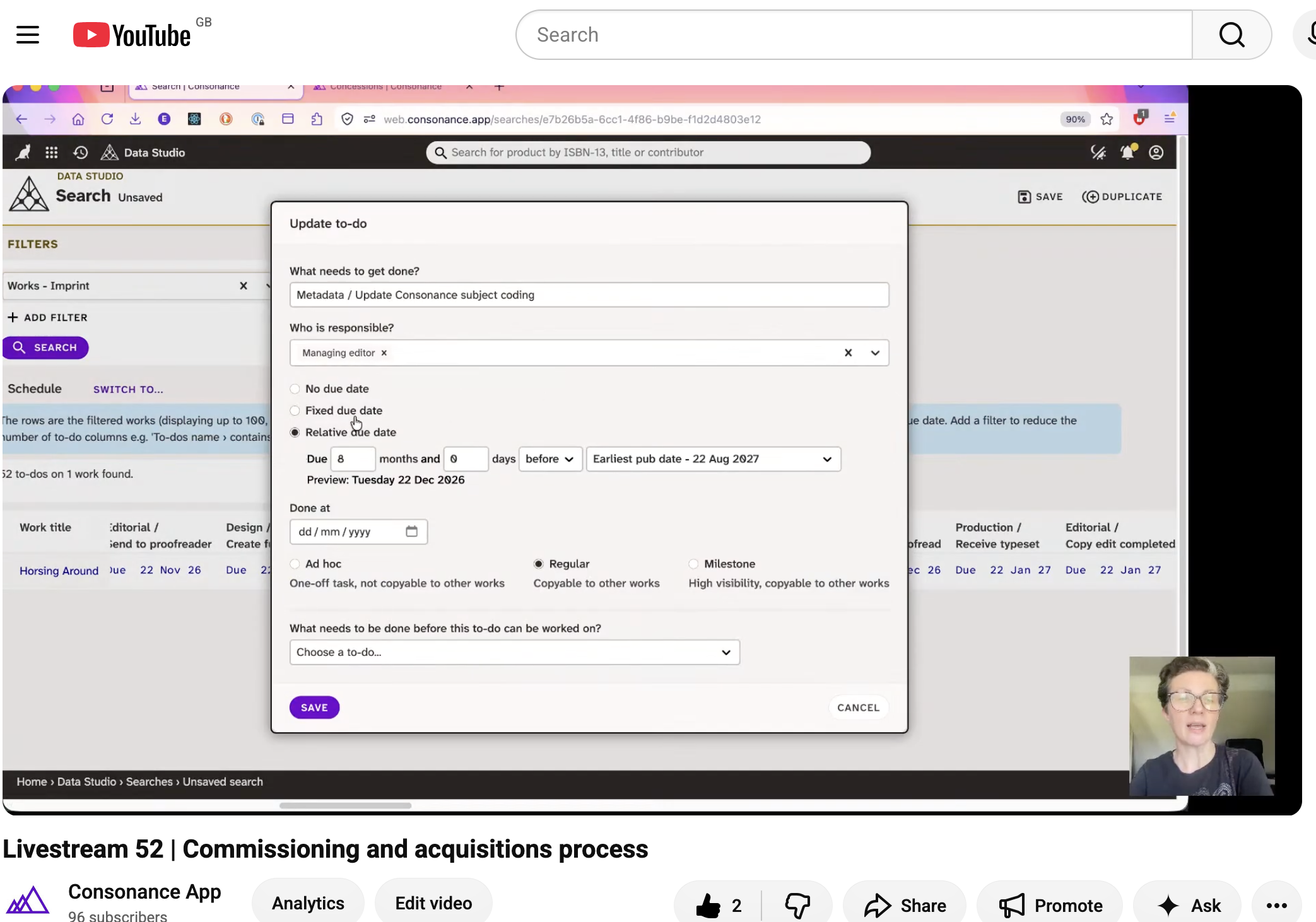 A still from the livestream showing the commissioning process using schedules, which are made of dynamic to-dos.