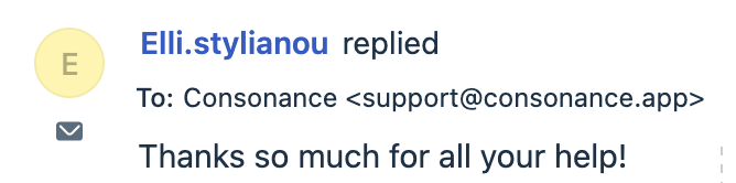 Screenshot from support ticket: 'thanks for all your help!' 