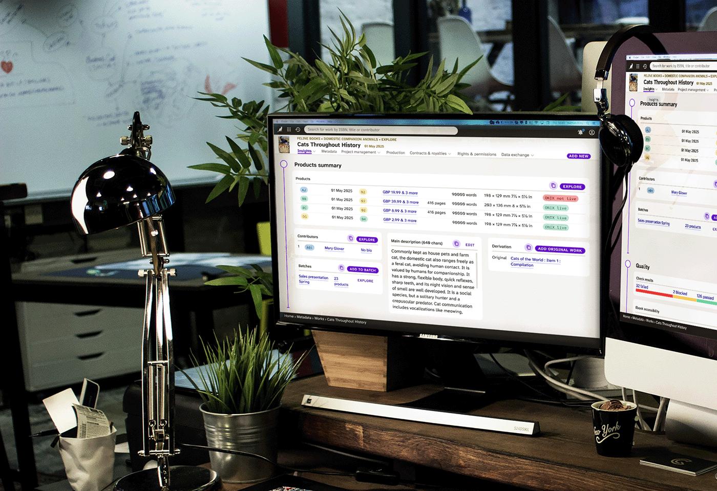 Consonance on a monitor screen on a desk showing metadata